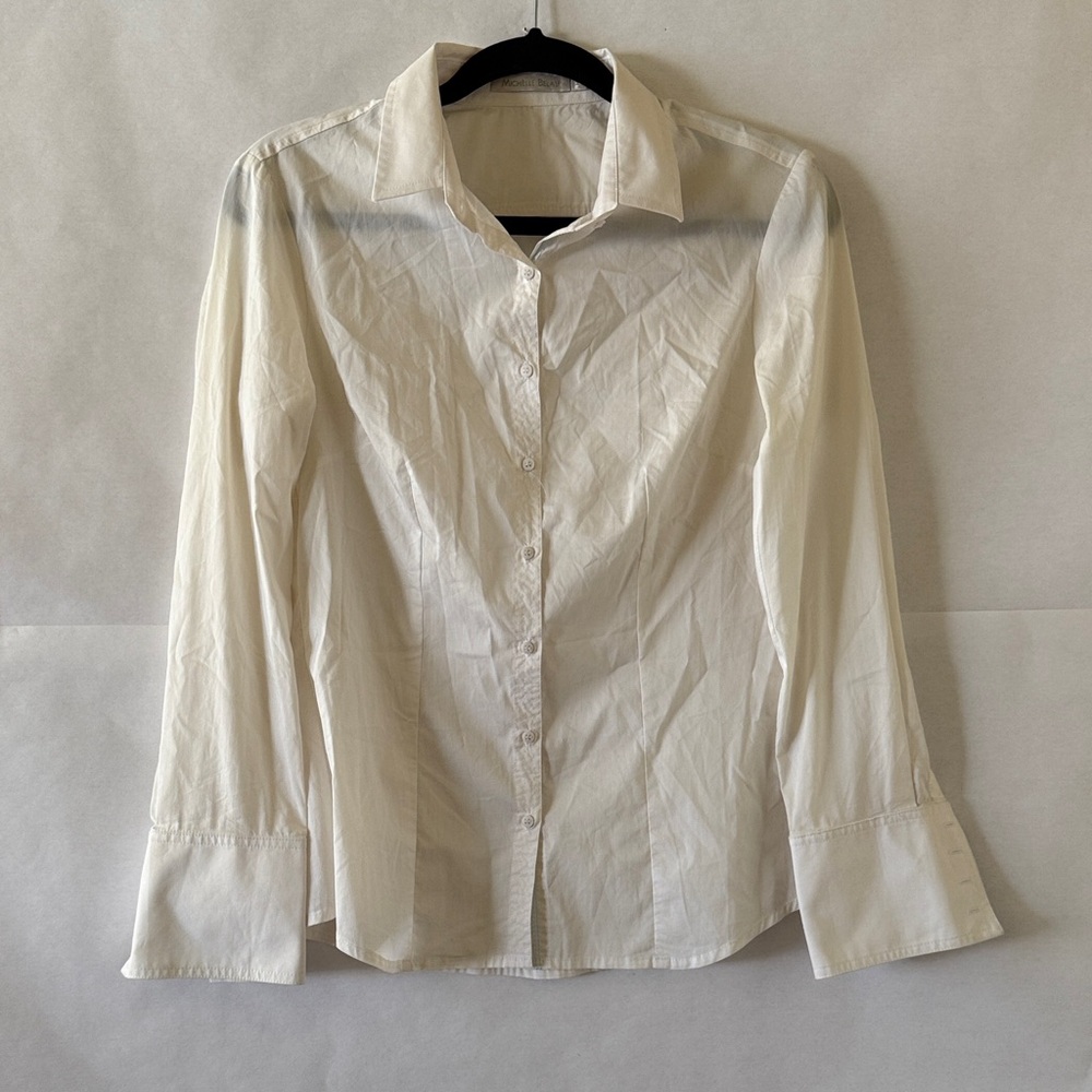 Michelle Belau White Button Up Shirt Women M Cotton Blend Lightweight Workwear C